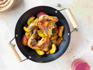 chicken with peaches photography